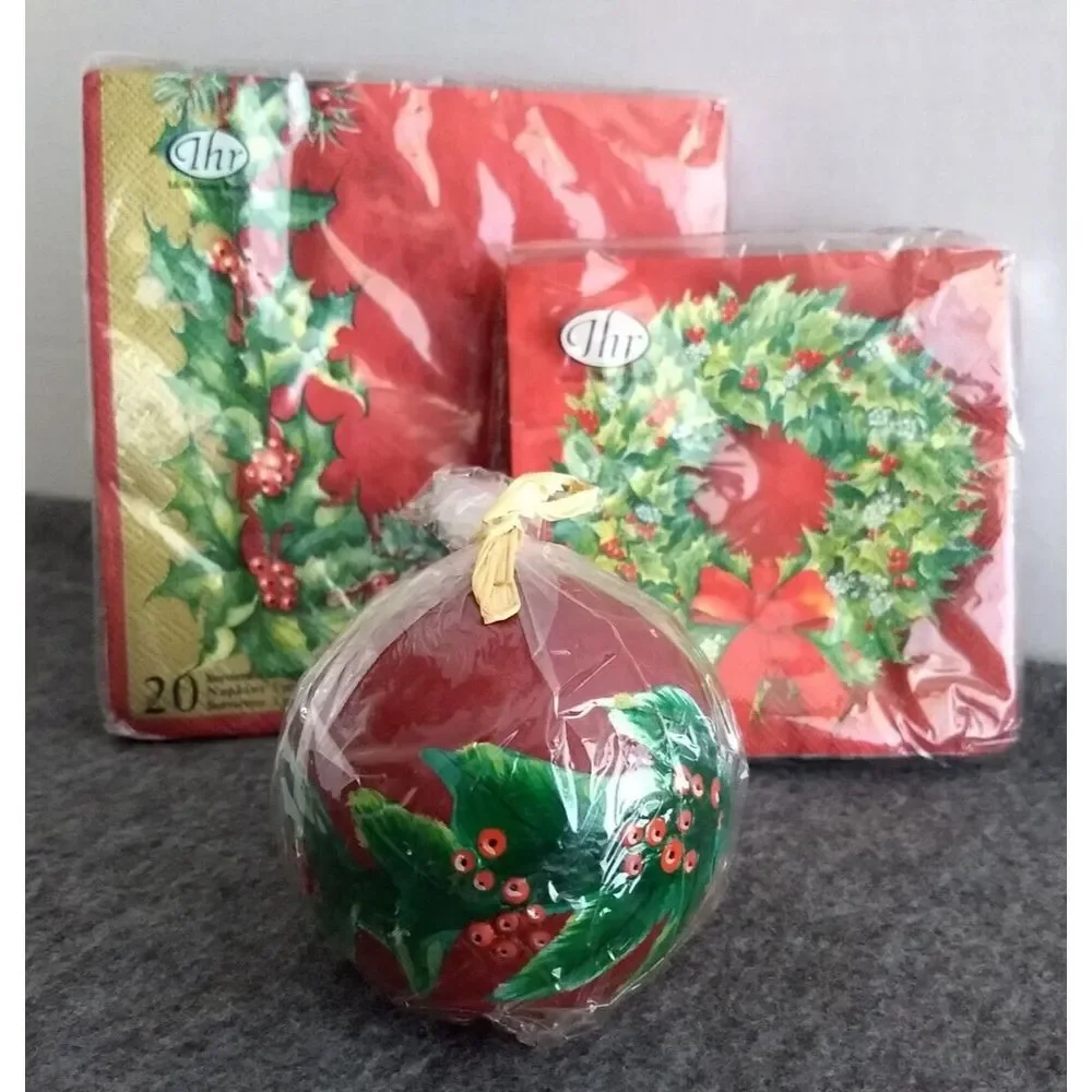 IHR 3-Ply Paper Napkins Bundle 20 Lunch & Cocktail + Round Candle Wreath Garland